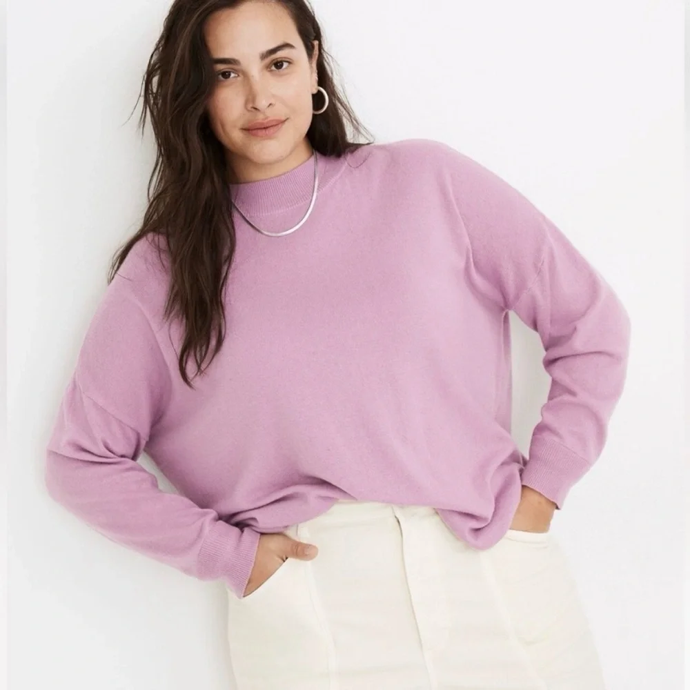 Madewell Ashbury Sweater Large Purple Mock Neck Wool Alpaca Spring Cozy Chic